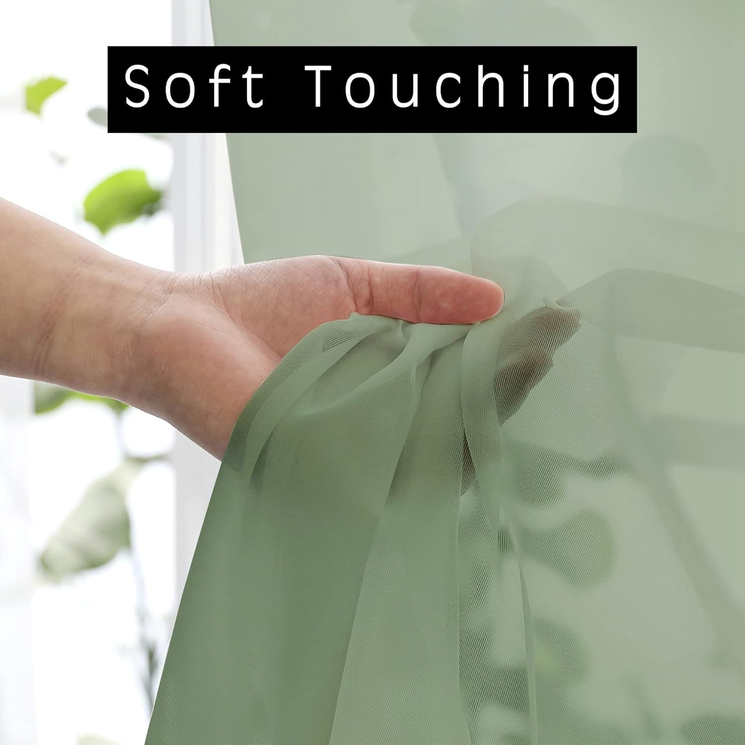 Sage Sheer Kitchen Valance for Windows Set 42″W x 14″L (Pack of 2) Sage Green