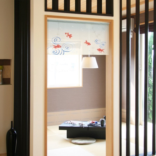 Noren Japanese door curtain 33.46×17.6 polyester Goldfish and aquatic plants