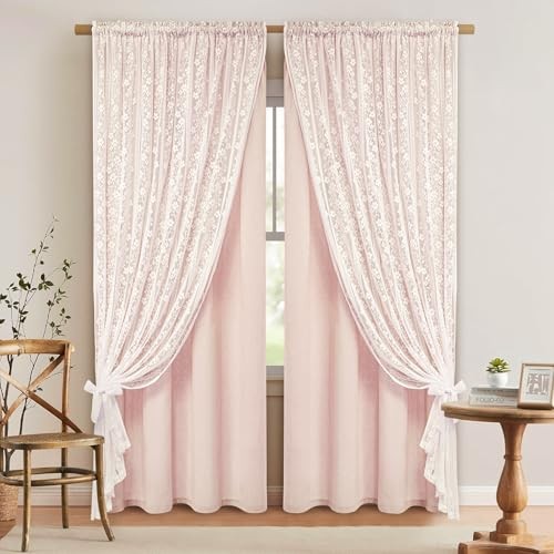 Linen Pink Curtains for 52″W x 63″L (Pack of 2) Light Pink Light Filtering