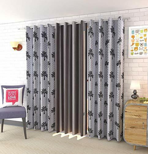 3 Piece – Gray Tree Printed Grommet Ringtop Door Window Curtains Set 5 7 9 Feet