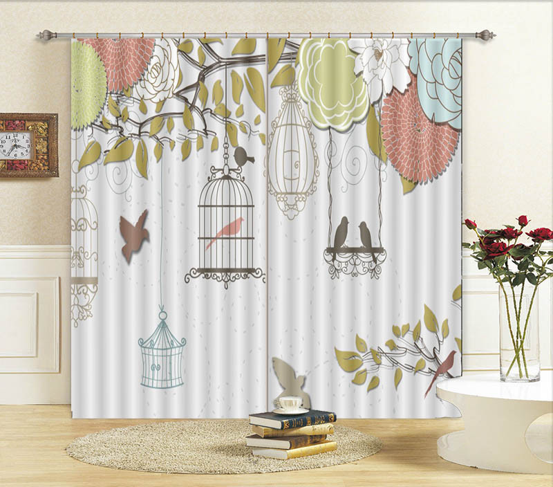 Fine Bird Cage 3D Curtain Blockout Photo Printing Curtains Drape Fabric Window