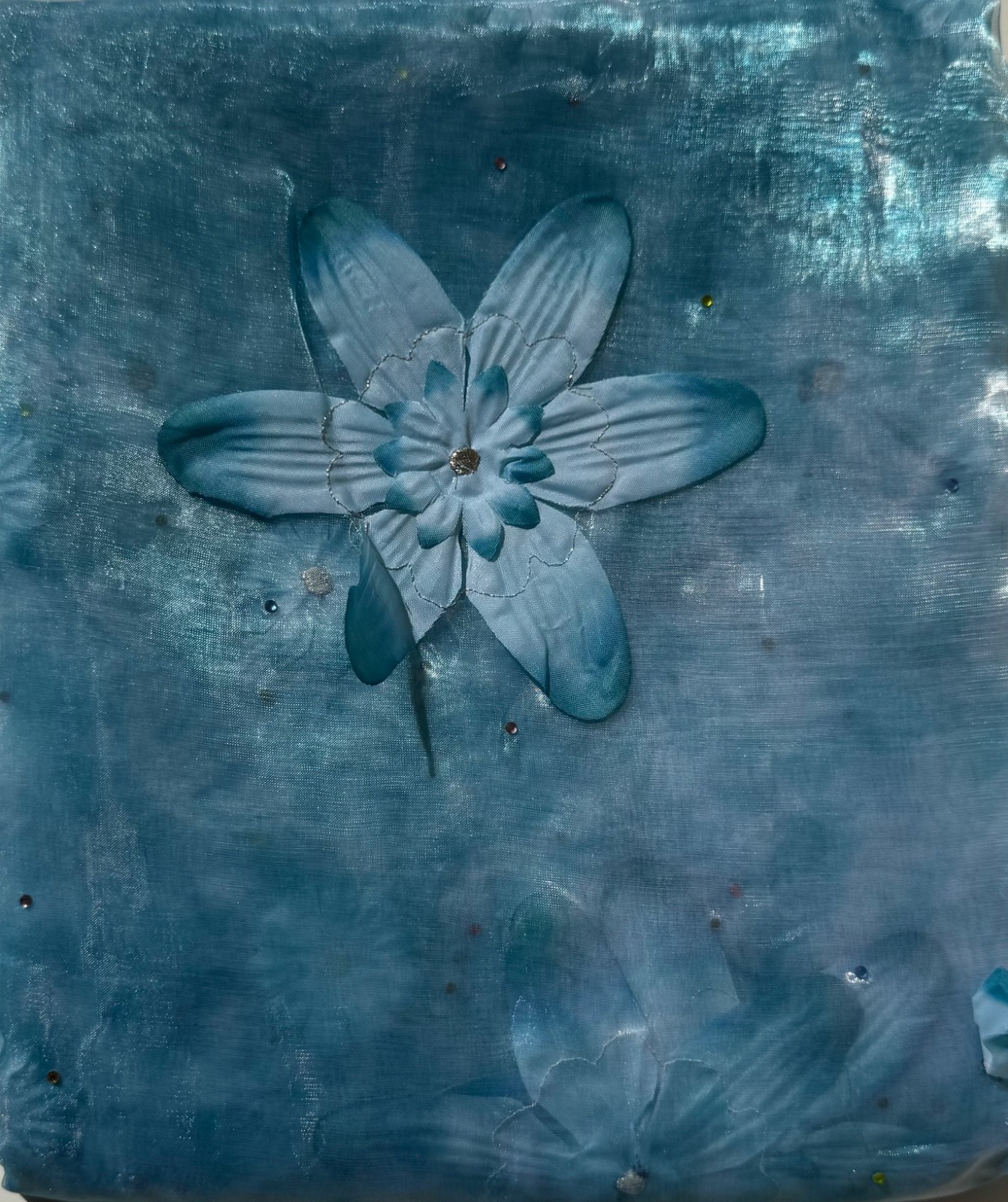 JC Penney 84″ Bright Blue Flower Sheer Curtains Textured Rod Pocket Shabby Chic
