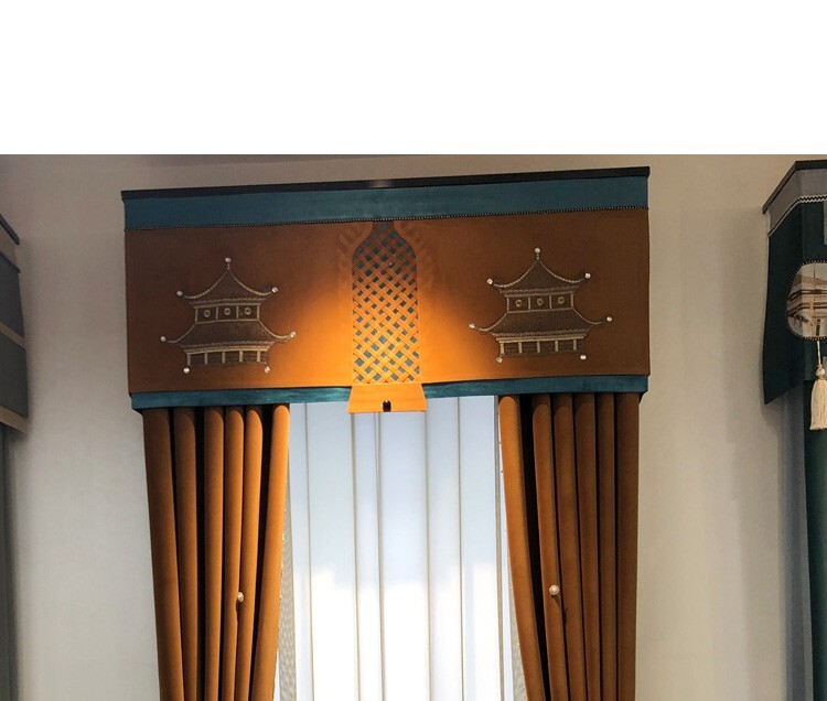 Custom floor-to-ceiling window velvet coffee cloth curtain valance drape C2100