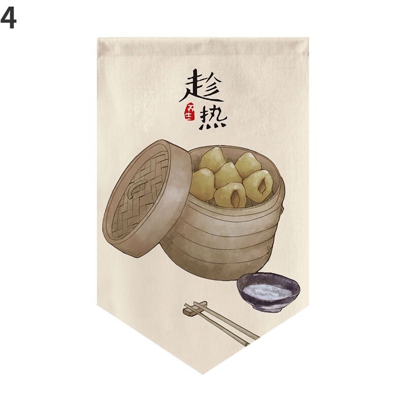 1X Chinese Noren Curtain Food Pattern Kitchen Door Short Drape Home DIY Decors