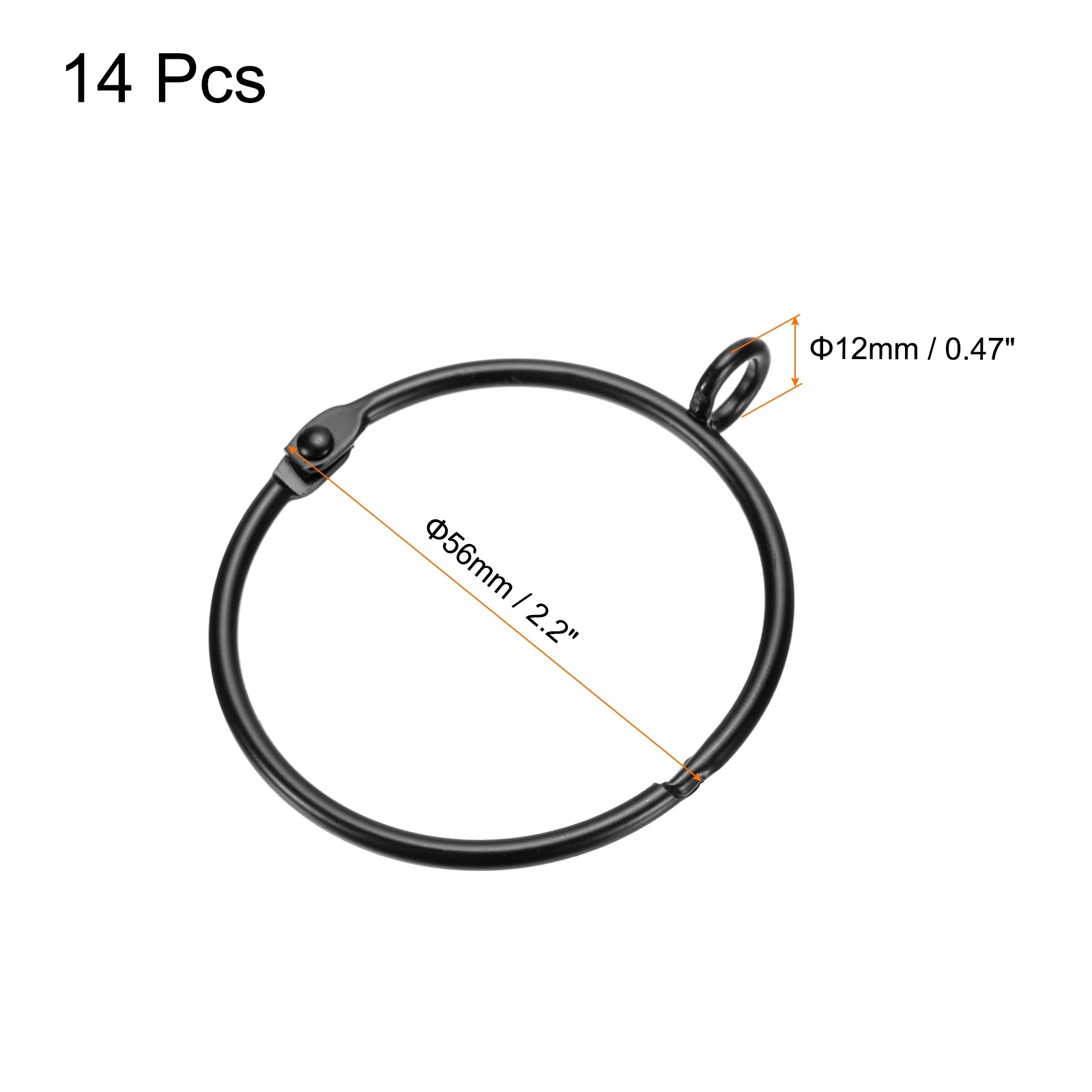 14 PCS Openable Curtain Rod Rings with Eyelets 2-Inch Black