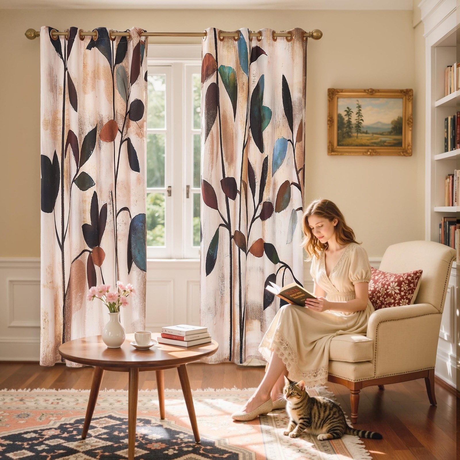 Blackout Curtains 52Wx84L, Room Darkening Floral Curtains, Thermal Insulated
