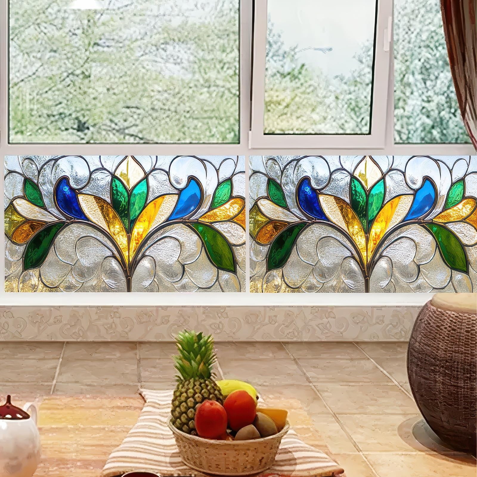 BlissYard Privacy Window Film Stained Glass 39.3×17.7 Inchs, Colorful