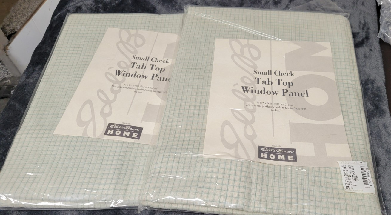Eddie Bauer Home Set of 2 Sage Small Check Tab Top Window Panel 41″x84″ Sheer