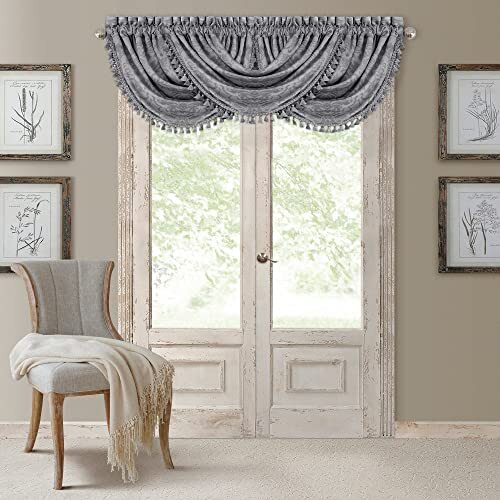 Home Fashions Antonia Floral Damask Waterfall 52 in x 36 in (1 Valance) Silver