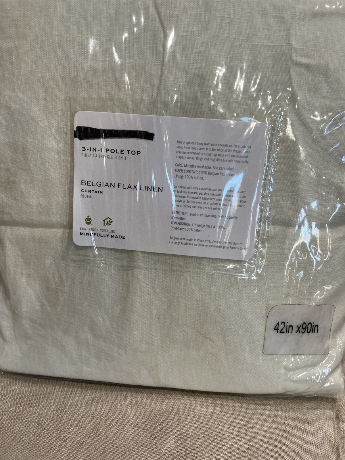 Pottery Barn Classic Belgian Flax Linen Drape 42×90″ Ivory 2 panels