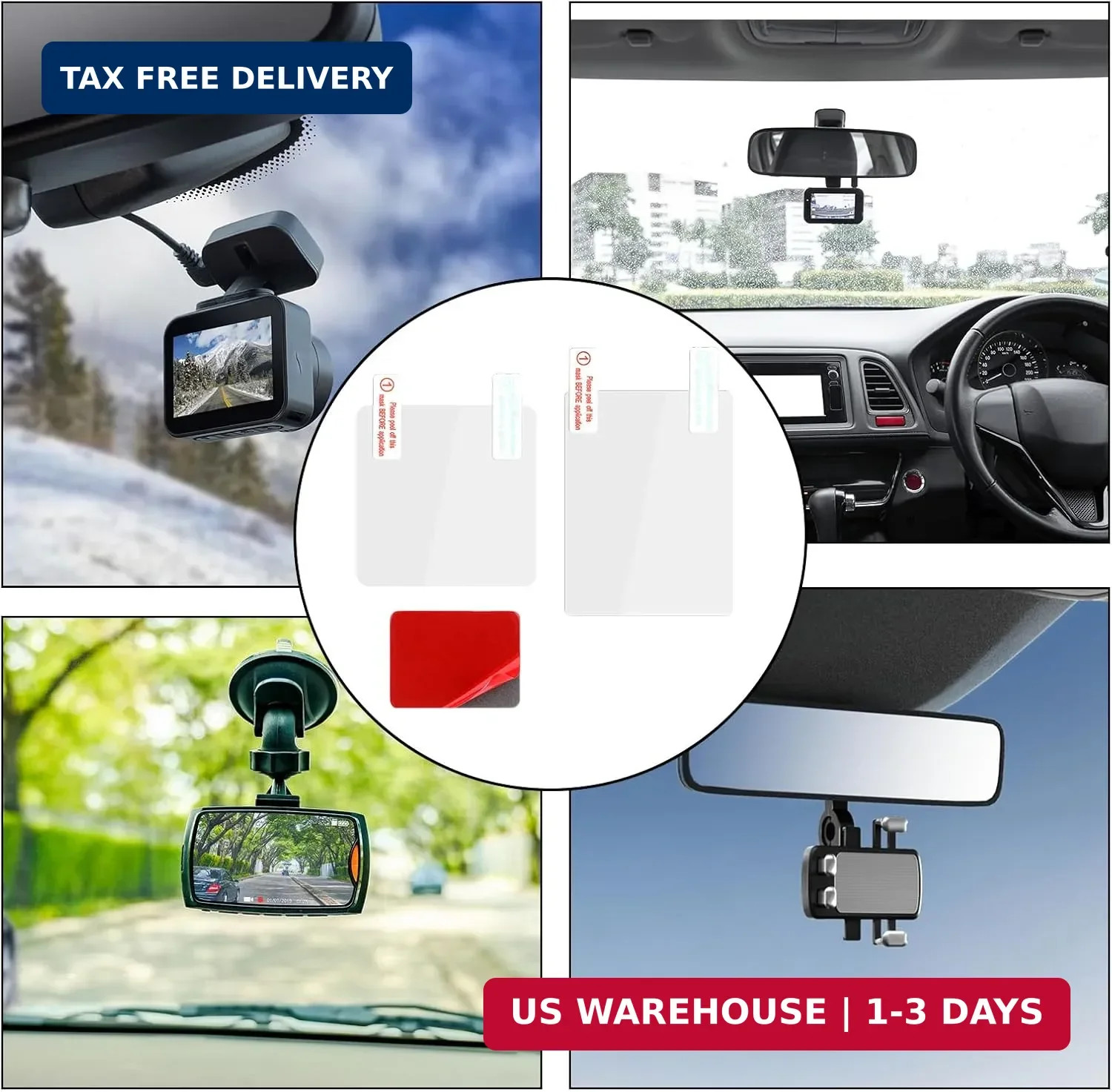 6 PCS Electrostatic Film for Dash Cam with 2 Sheets Double-Sided Adhesive Sticke
