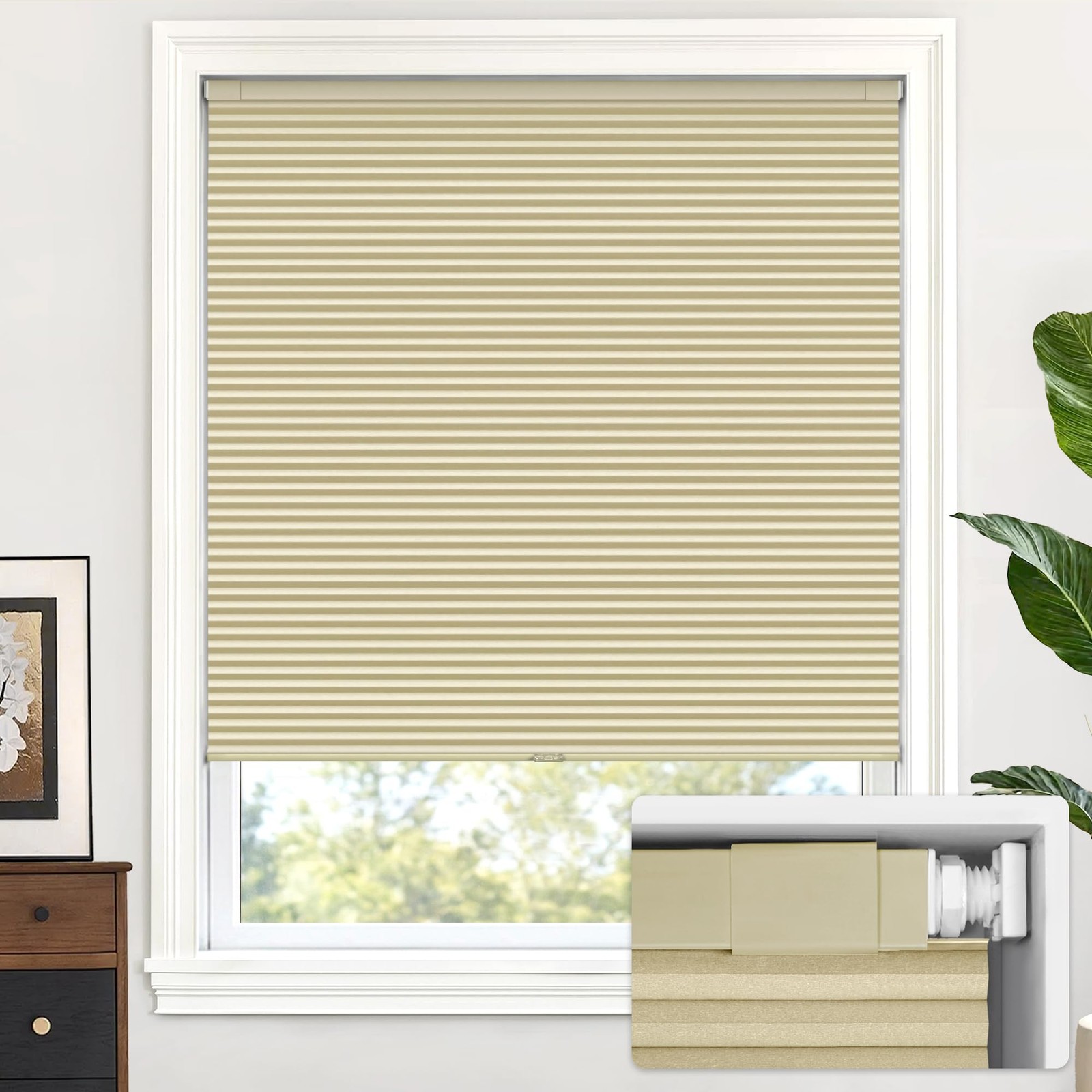 LazBlinds Cordless Cellular Shades, No 35» W × 48» H, Blackout-soft Cream