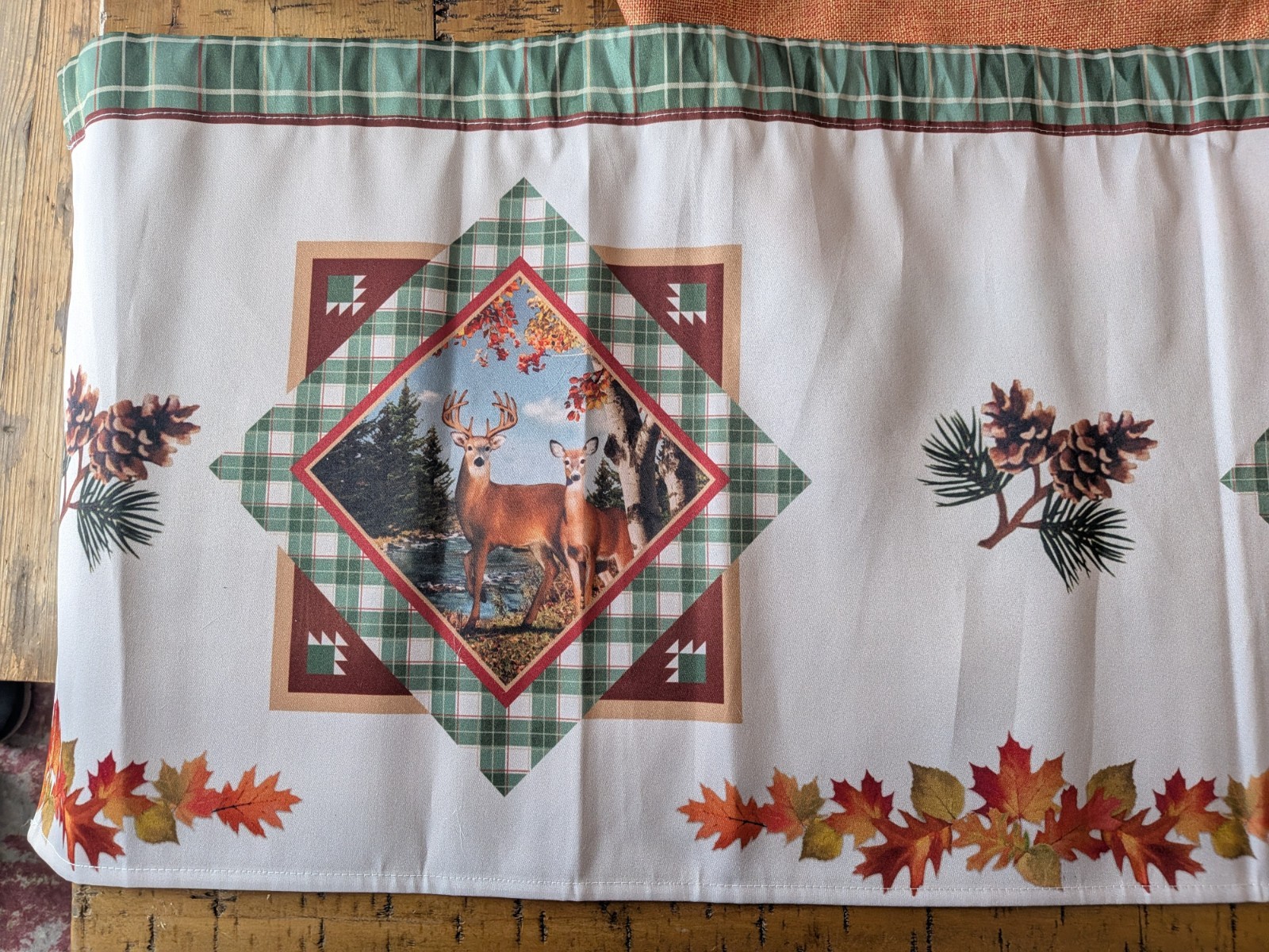 Harvest Fall Leaves Autumn Window Valance Woodland Lodge Deer Forest Valance