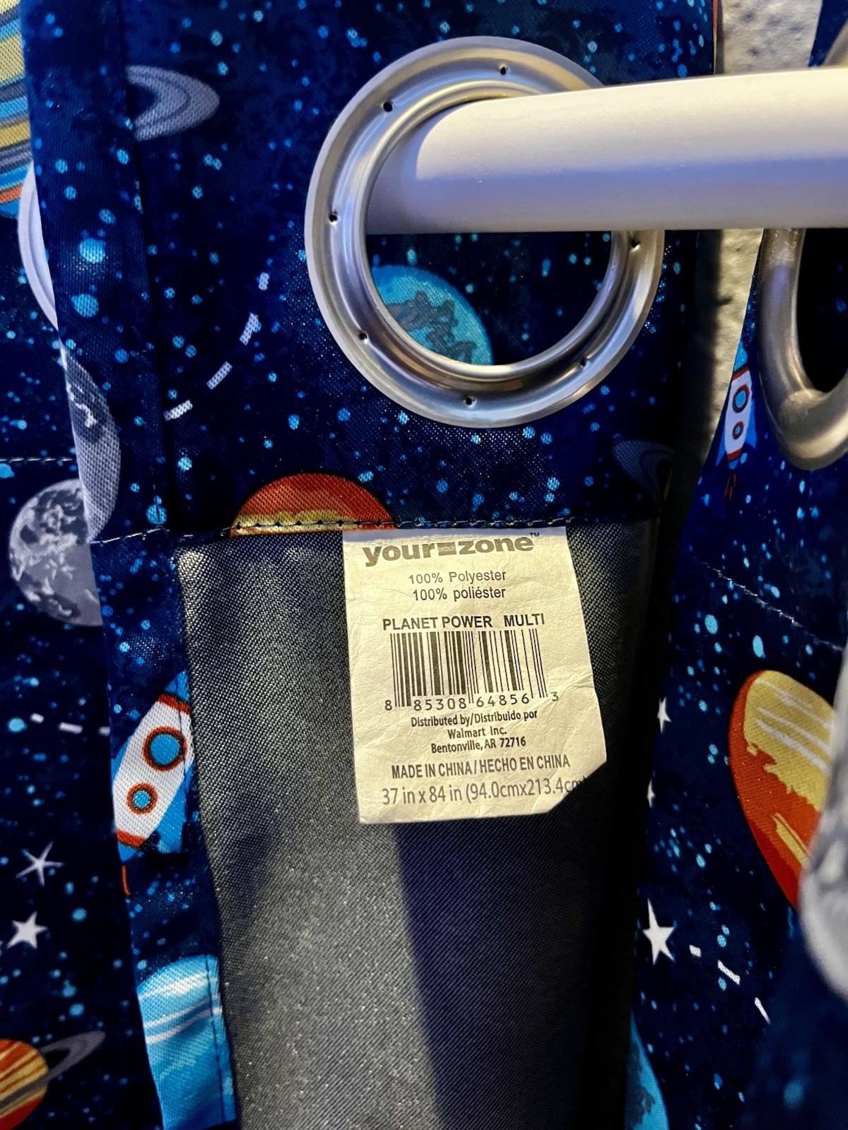 Space Themed Blue Curtains With Planets, Sun, Moon, Rockets And Stars