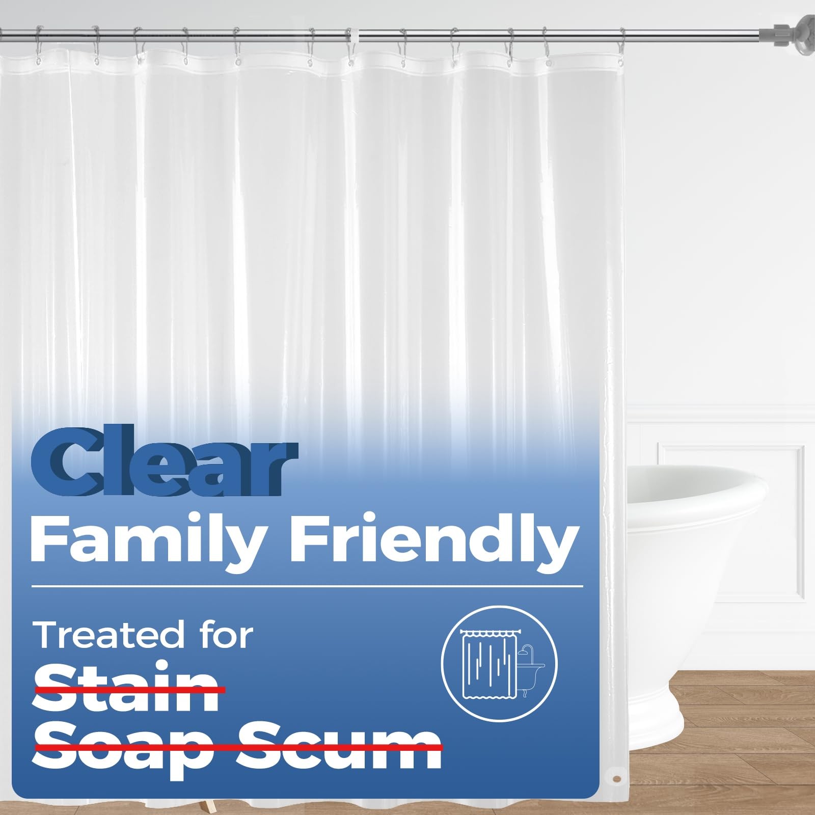 downluxe Clear Shower Curtain Liner, 72″W x 72″L (Pack of 1), 1. Clear-light