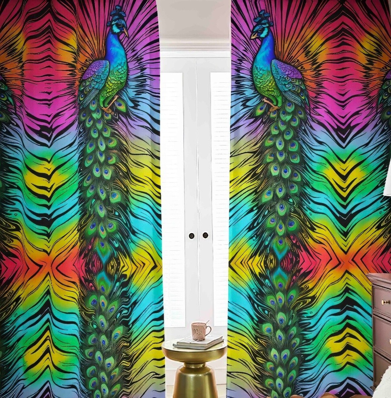 Peacock Blackout Curtains, Room Darkening Drapes Black Out Shades Chartreuse