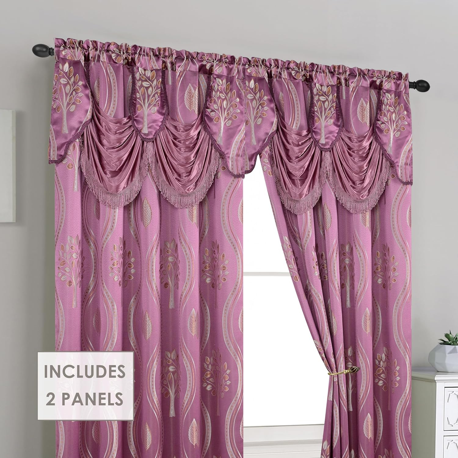 Juego de panel para cortina Aurora jacquard cenefa 54×84 pulg (set 2) lila