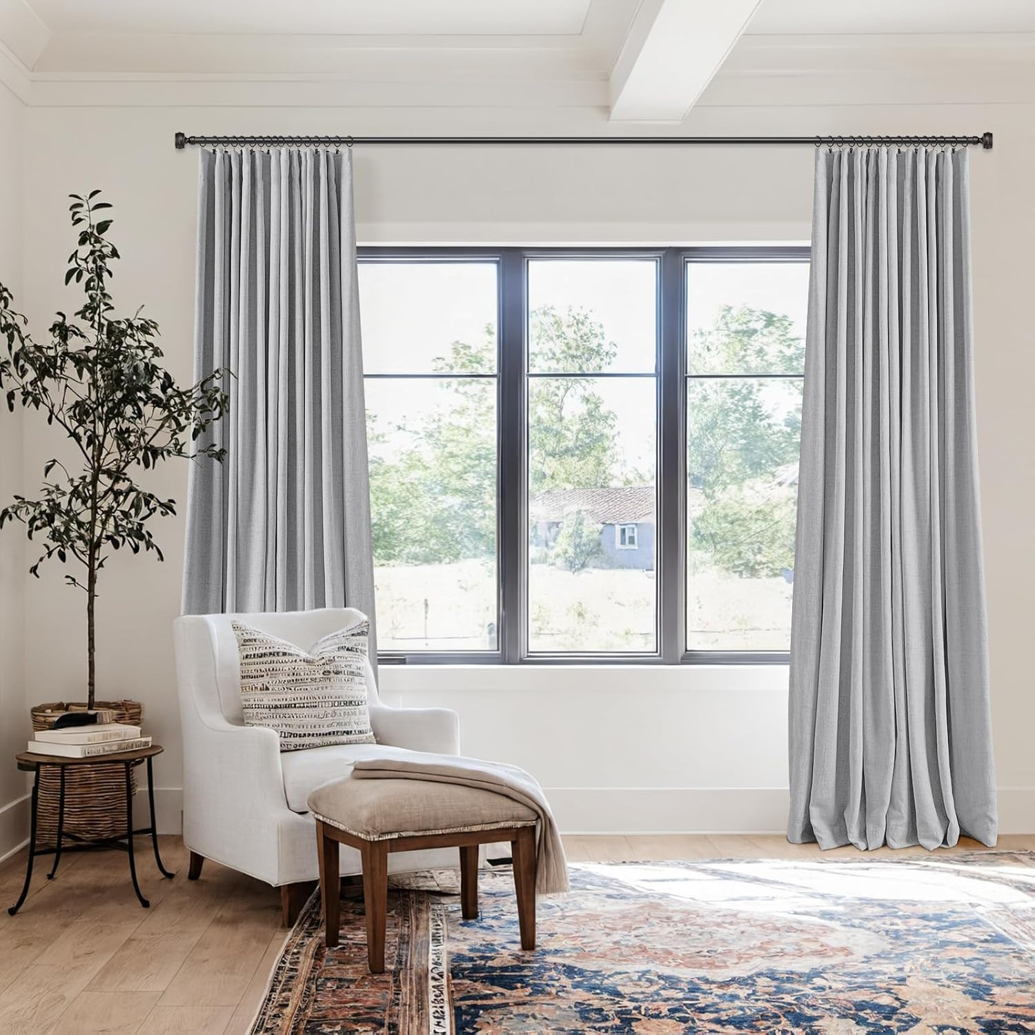 108″ Full Blackout Curtains Set, Thermal Insulated Faux Linen, Grey 2 Panels