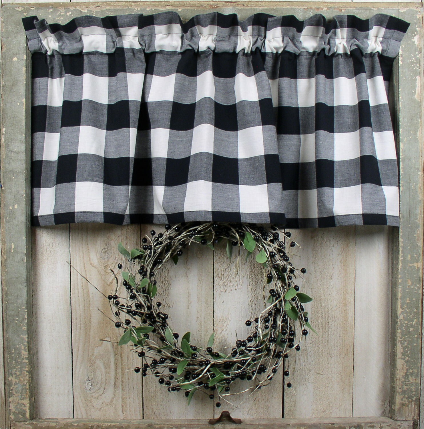 Black & White 2″ Buffalo Check Homespun Farmhouse Curtain Kitchen Valance Runner