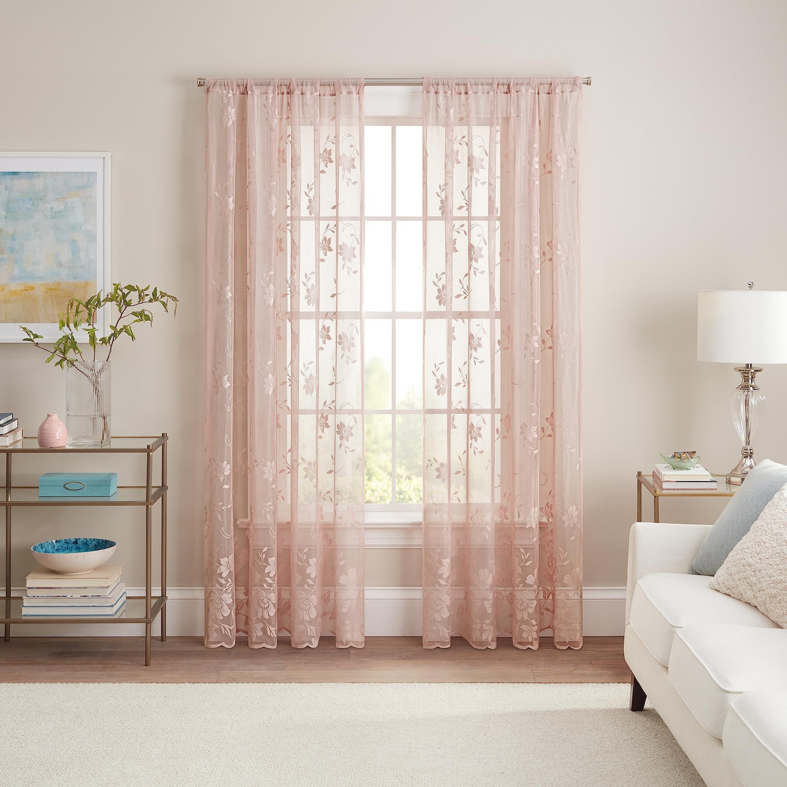 Sherry Lace Lightweight Elegant Floral Sheer Rod Pocket Cafe Window Curtain f…