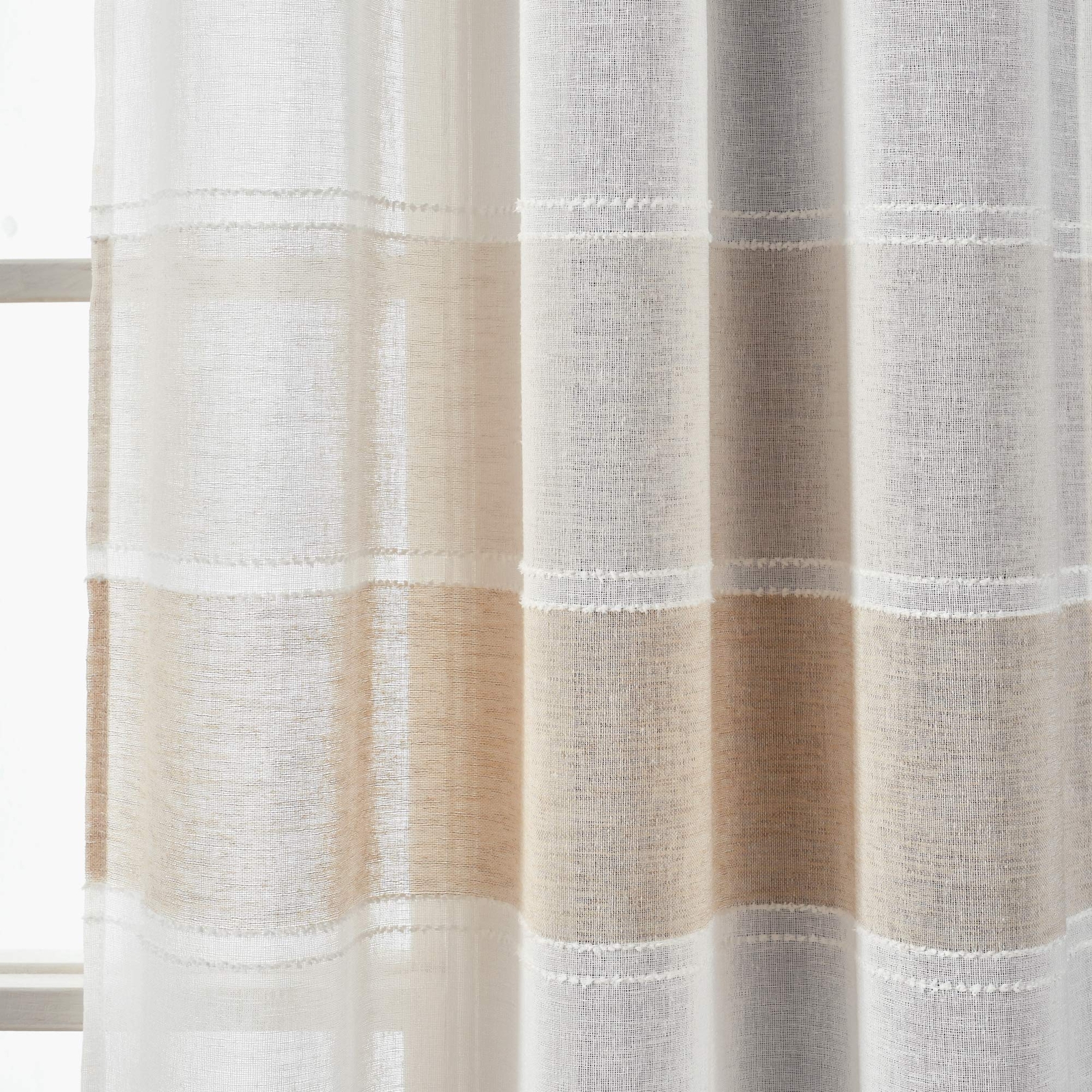 Beige Textured Striped Grommet Sheer Window Curtain Panel Pair 84″ X 3
