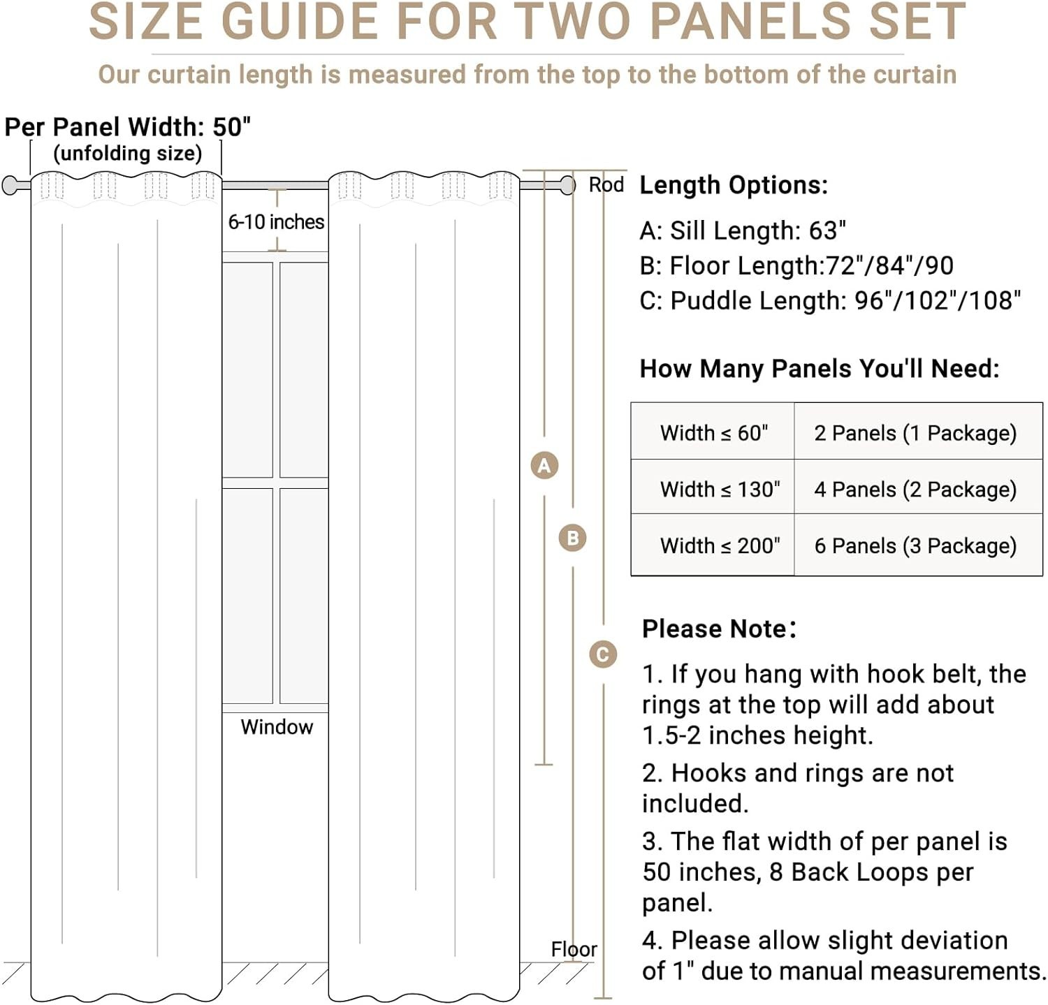 100% Blackout Curtains Linen 2 Panels 50”W x 84”L Thermal Insulated CREAM Pocket