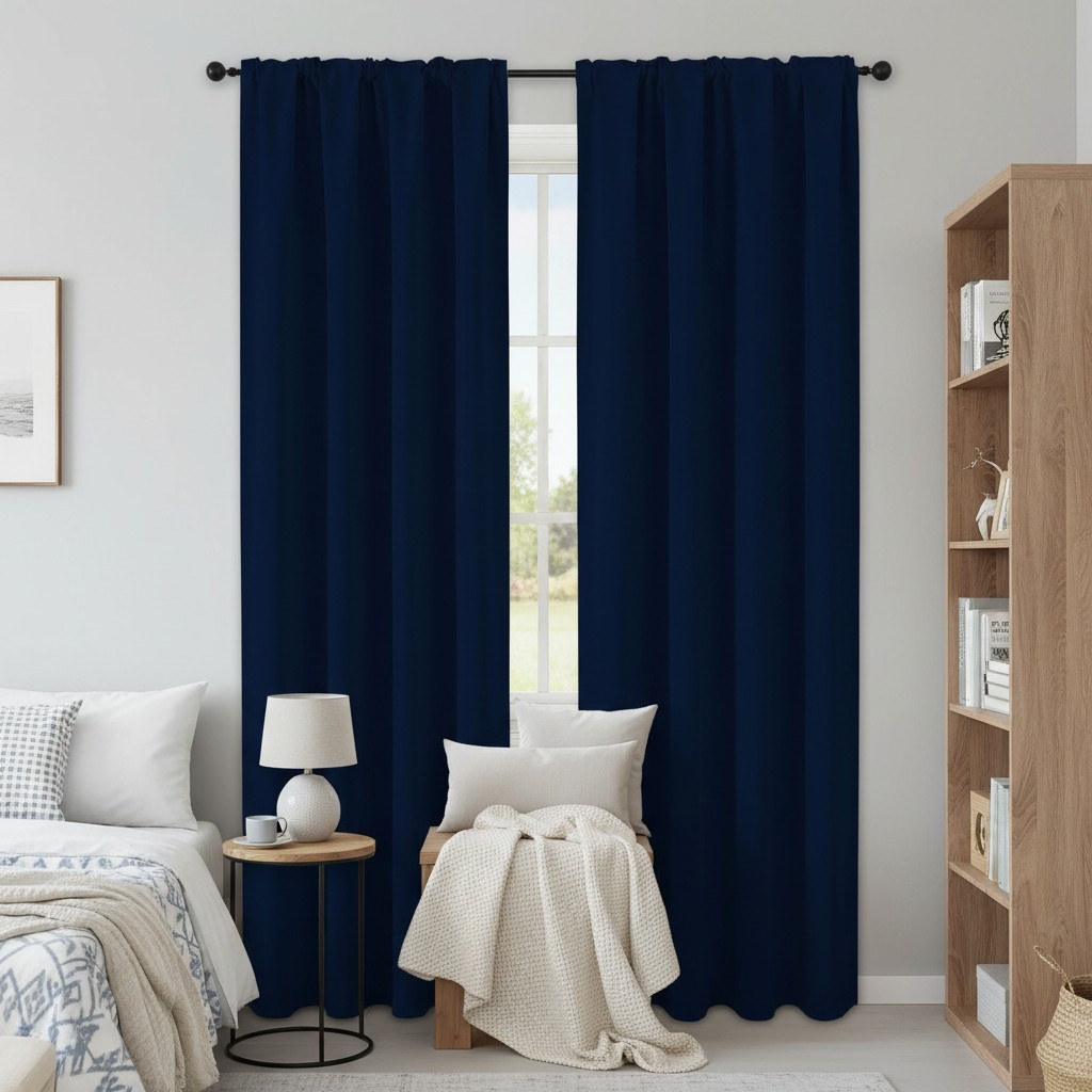Navy Blue Blackout Curtains 90″ Long for Bedroom 2 Panels Set