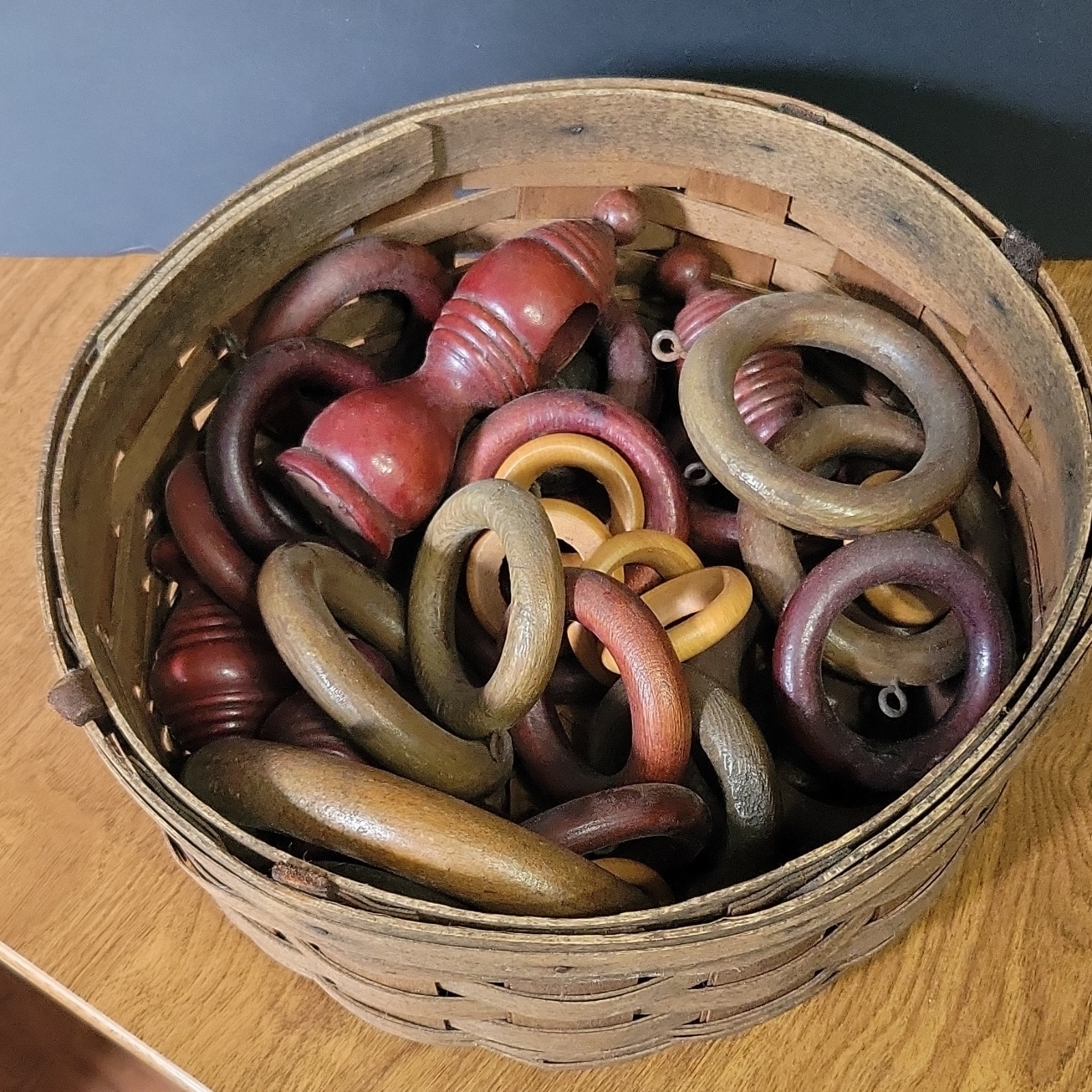 Longaberger Basket, Wood Rings Lot, Brown Tan Burgundy, Assorted Colors,