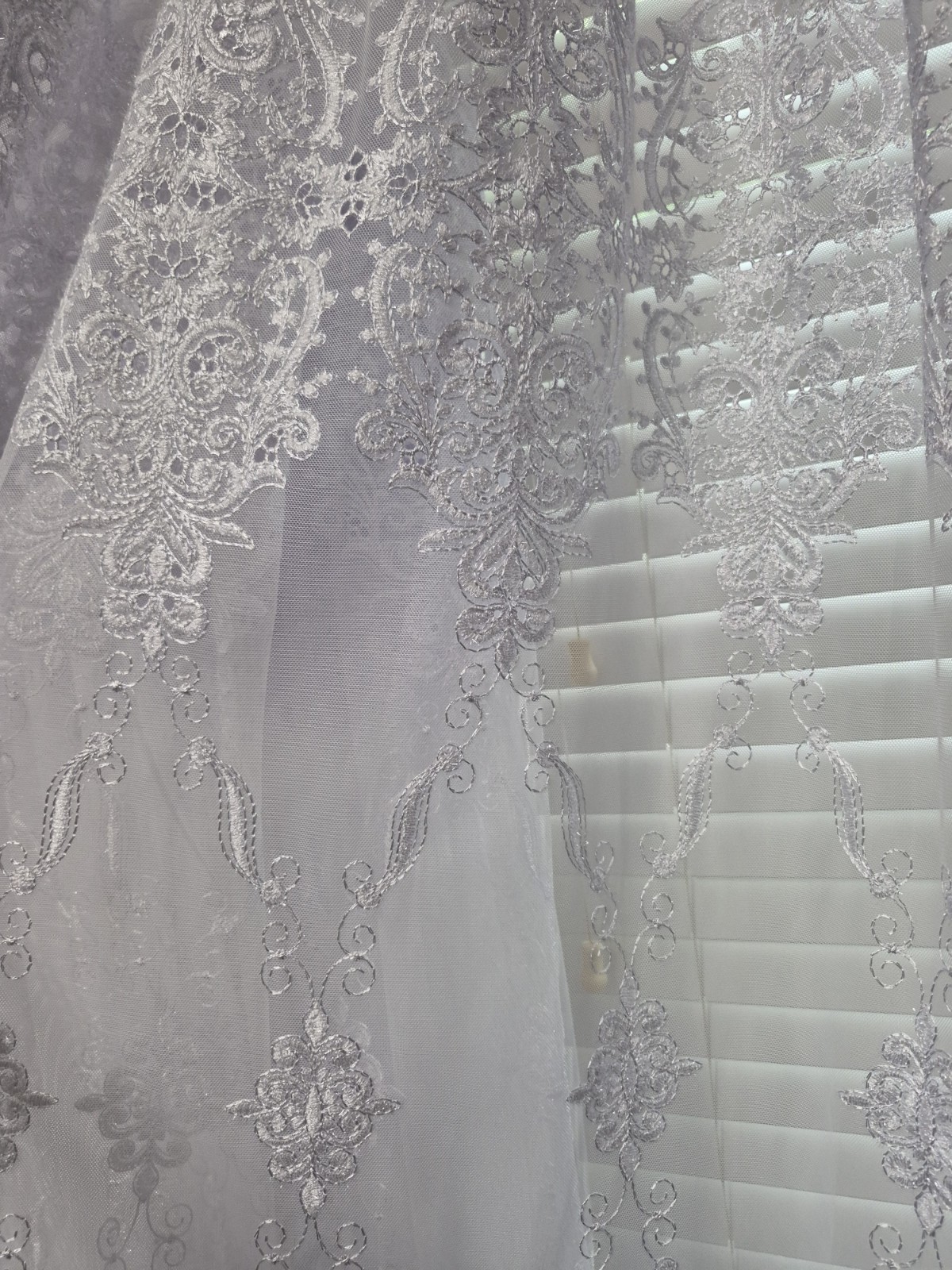 Sheer Embroidered Damask Curtain Panels Polyester Rod Pocket 40 x 84 White