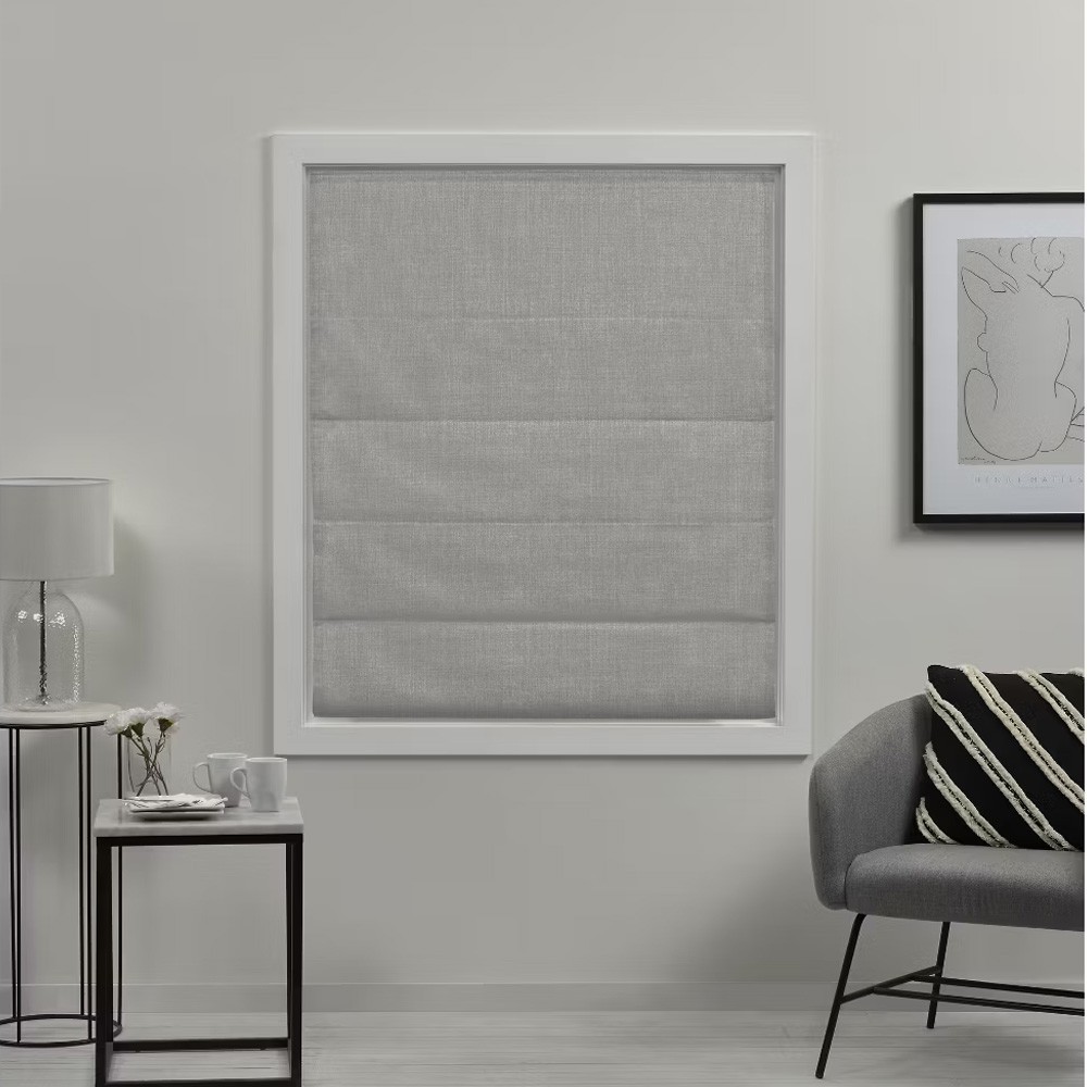 EXCLUSIVE HOME Acadia 100% Blackout Roman Shade, 34″x64″, Silver
