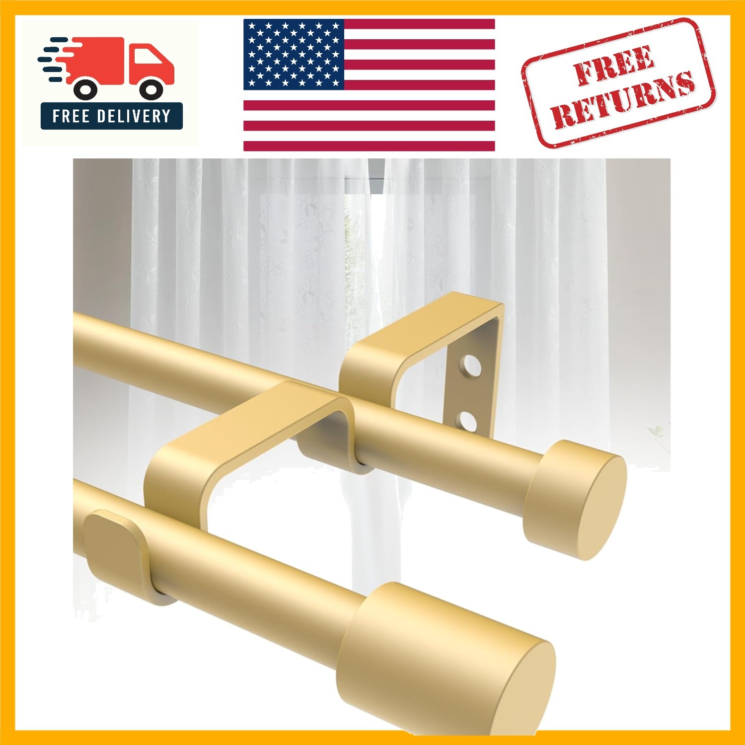 Gold Adjustable Double Curtain Rod, 30-60 Inches, Easy Install, Stainless Steel