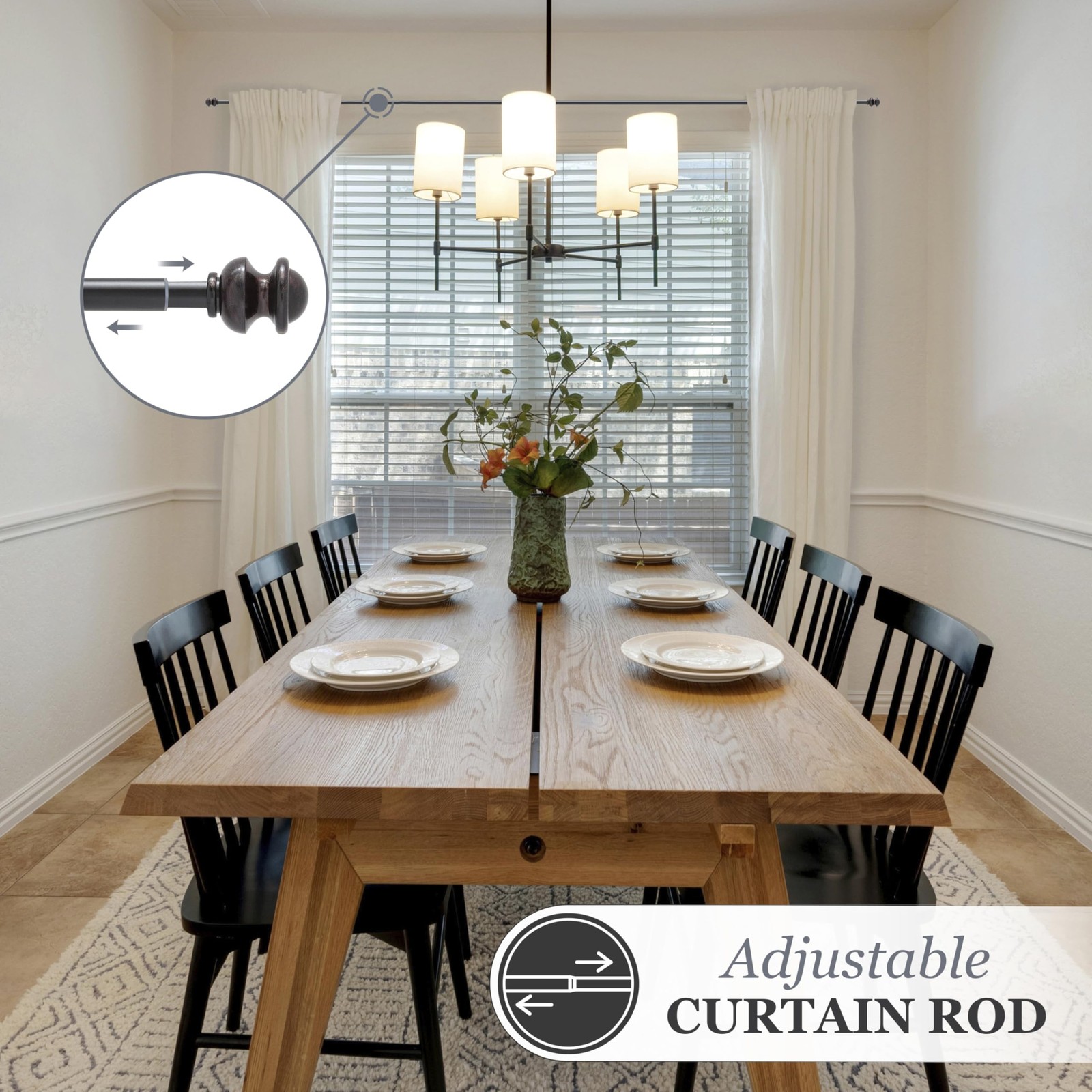 1 Pcs Kendall Knob Window Curtain Rod Adjustable Antique Rust Brown 2848in