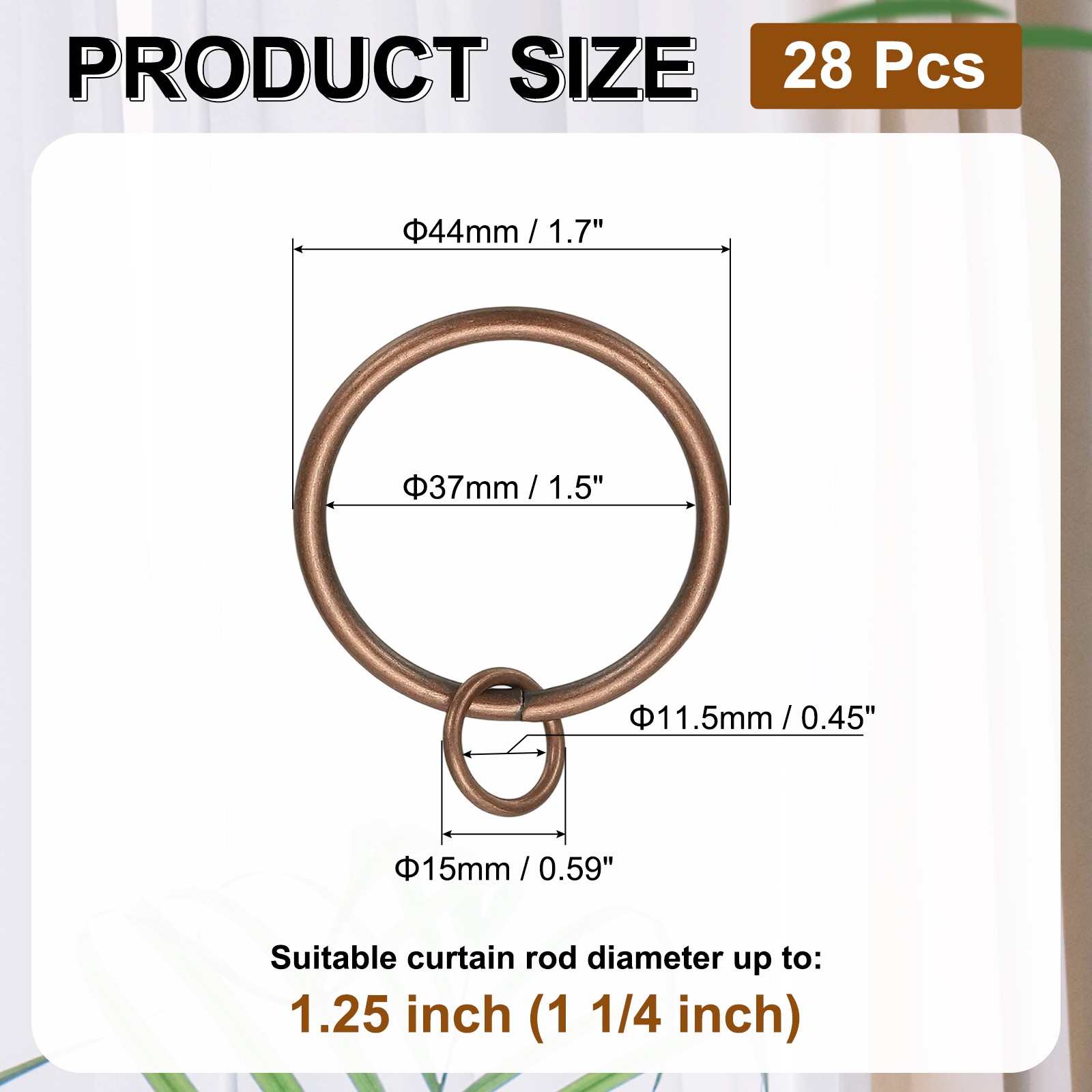 28 Pieces 1.5″ Curtain Rings with Eyelets for 1 1/4″ Rod, Bronze Red