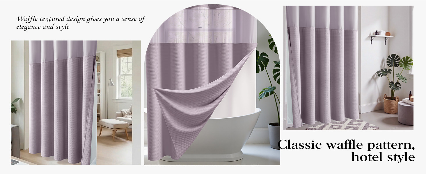 Lavender Hook Shower Curtain & Snap in Fabric Liner with Magnets, Waffle Weave