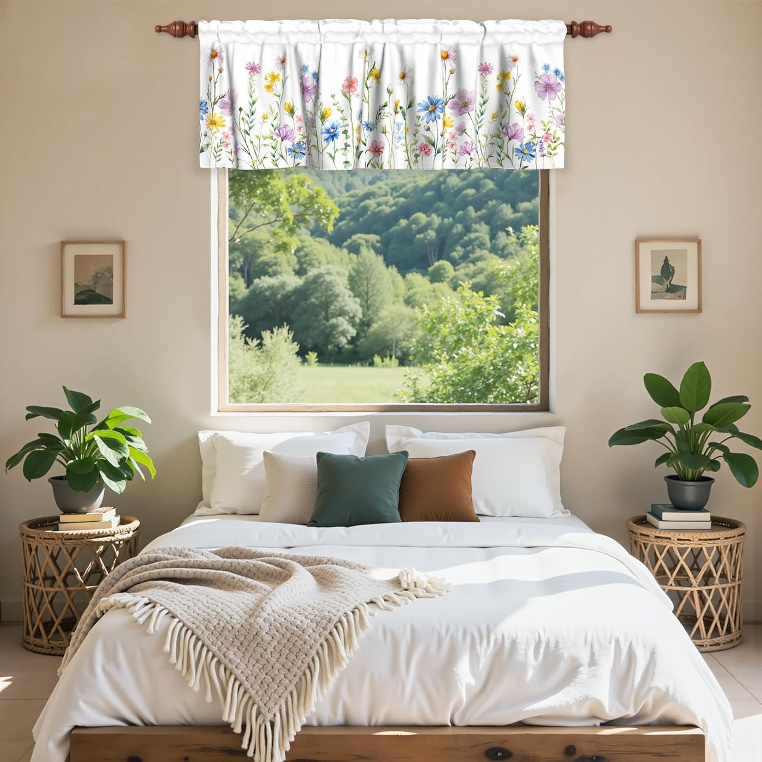 Spring Floral Valances Windows 54″x18″ Watercolor Wildflowers Daisy Flowers