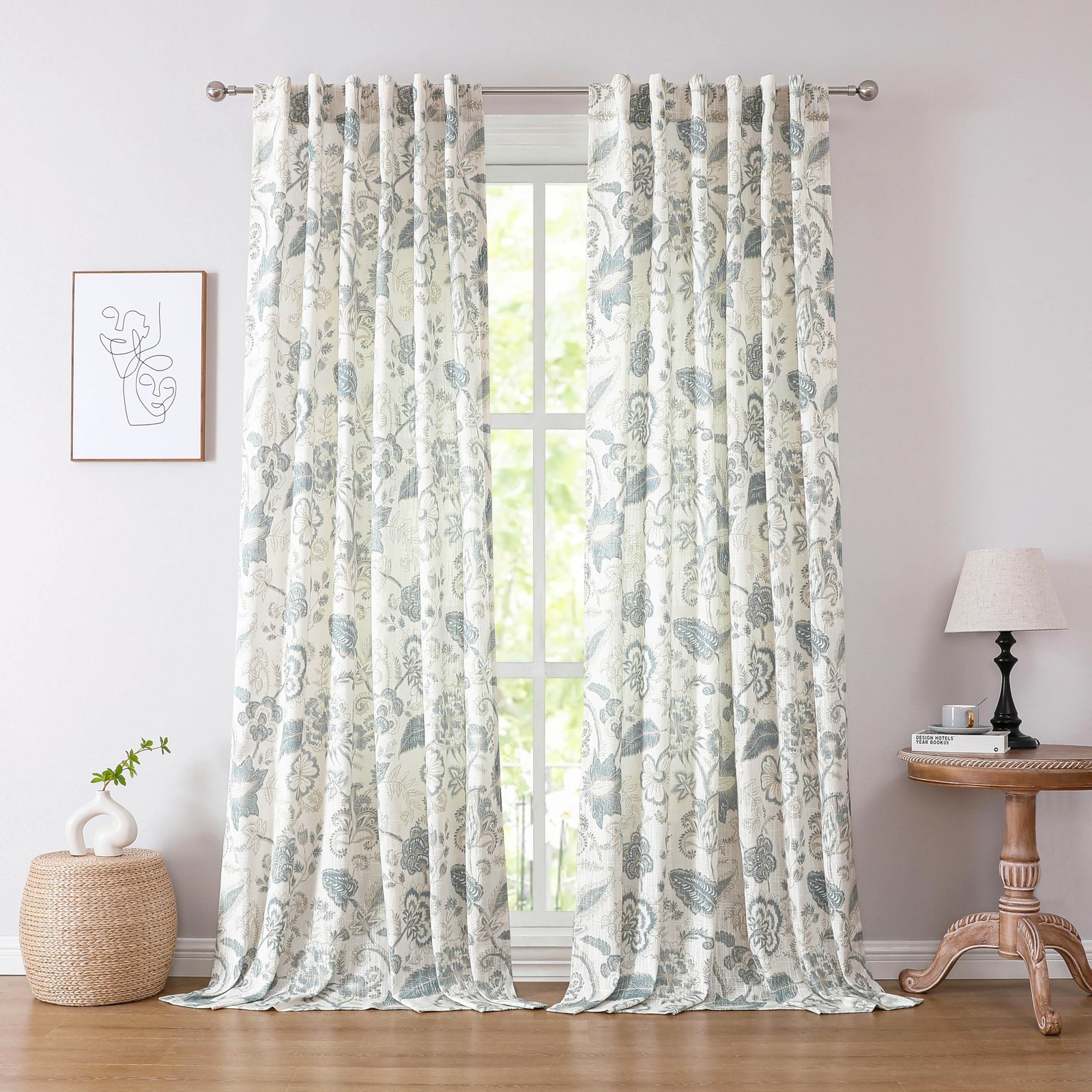 Backtab Rod Pocket Jacobean Floral Semi Sheer Curtains Botanical Leaf Printed…