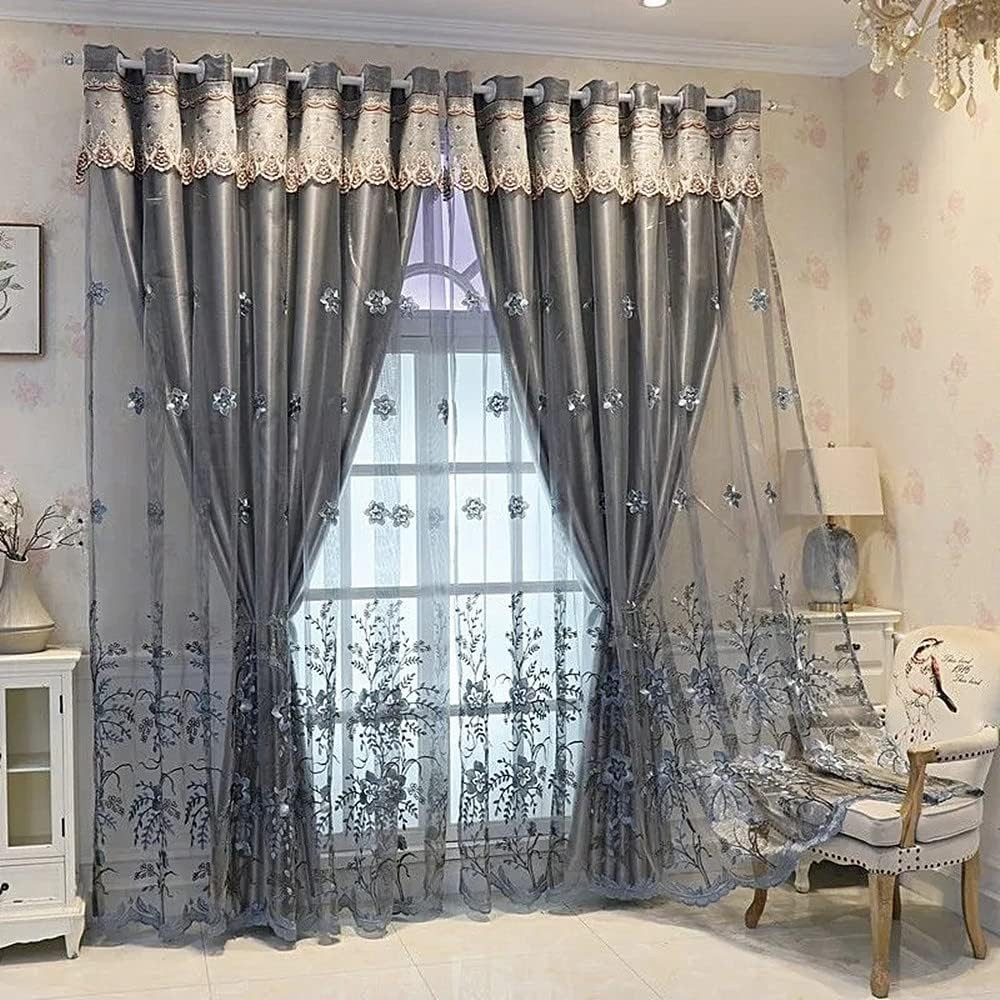 1 Pair European Double Layer Curtains for Living Room Bedroom Luxury