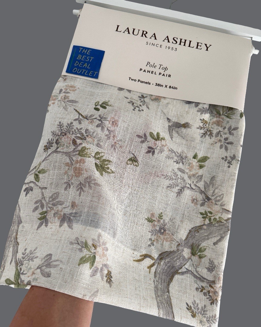 Laura Ashley Window Curtains 2 Panels 38 x 84″ Linen Khaki Gray Cream Pole Top