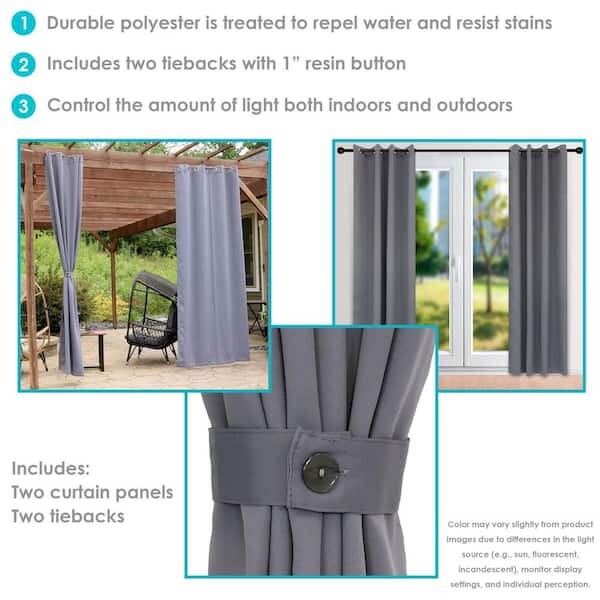 Outdoor Blackout Curtain Panel – Gray – 52 in x 108 in – Set of 2 by Sunnydaze