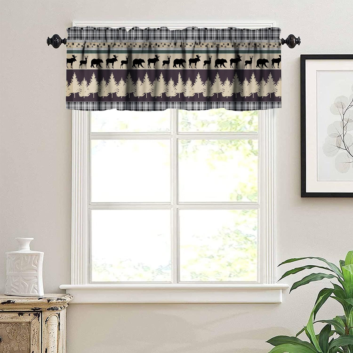 Rustic Farmhouse Bear Deer Valances,Retro Rustic Style Valance Farmhouse Cottage