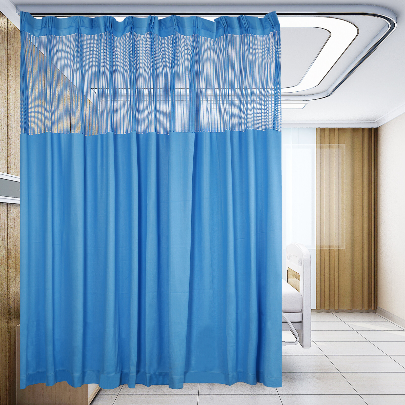 Room Divider Curtain for SPAt Privacy Cubicle Curtain with Mesh Top 1Panel Blue
