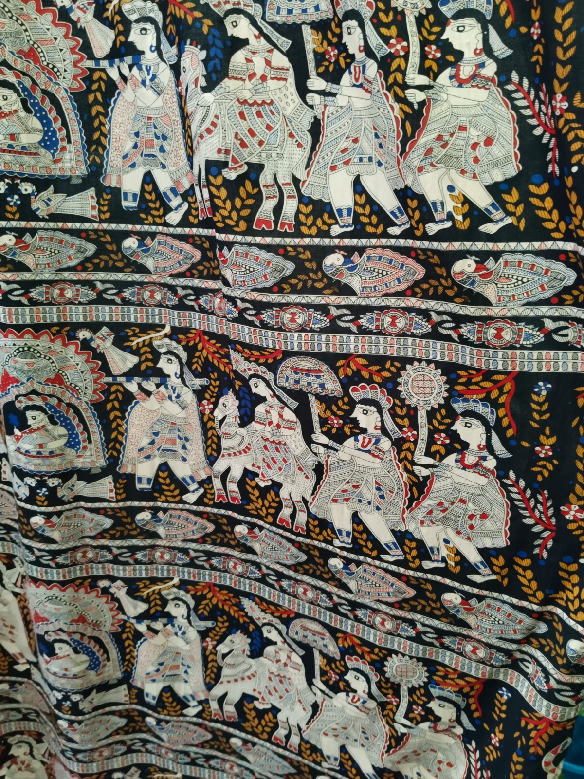 black, madhubani block print luxury cutains, boho curtains bagru print
