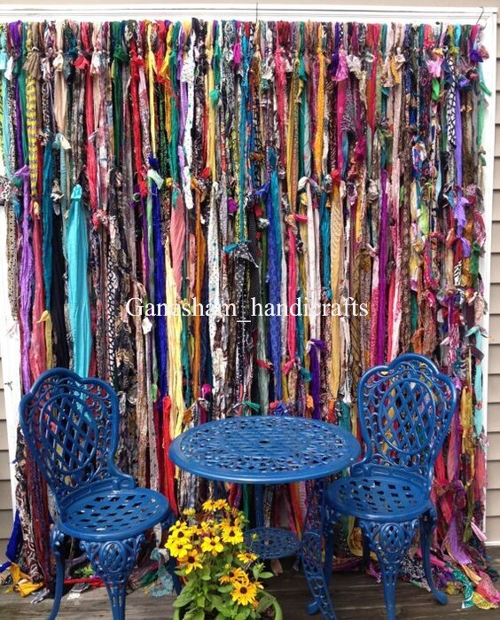 50 Strands, Bohemian gypsy rag Window Bohemian Valance Indian Backdrop curtains