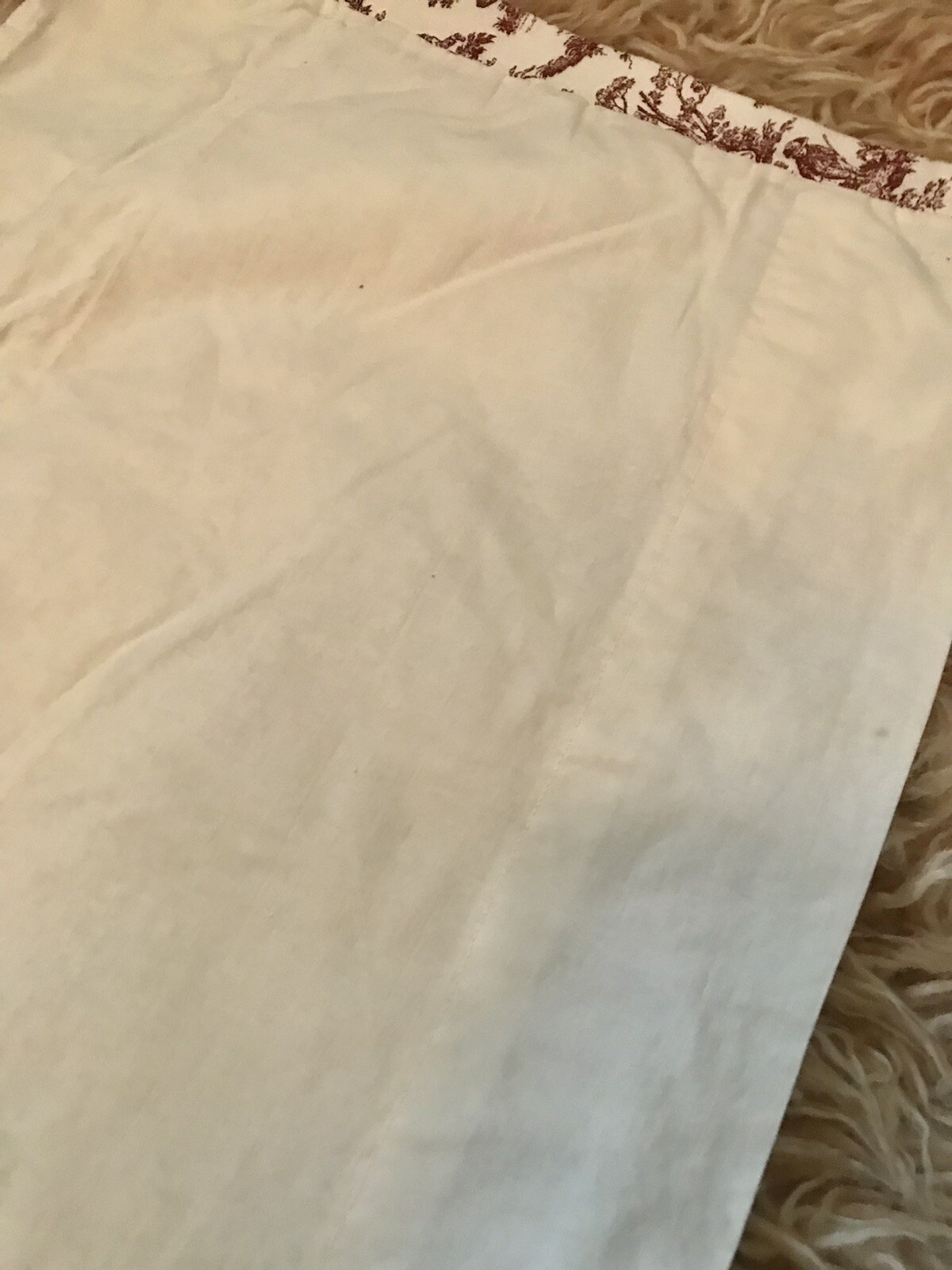 RED & IVORY 100% COTTON FRENCH TOILE 130”x16” LINED CURTAIN VALANCE