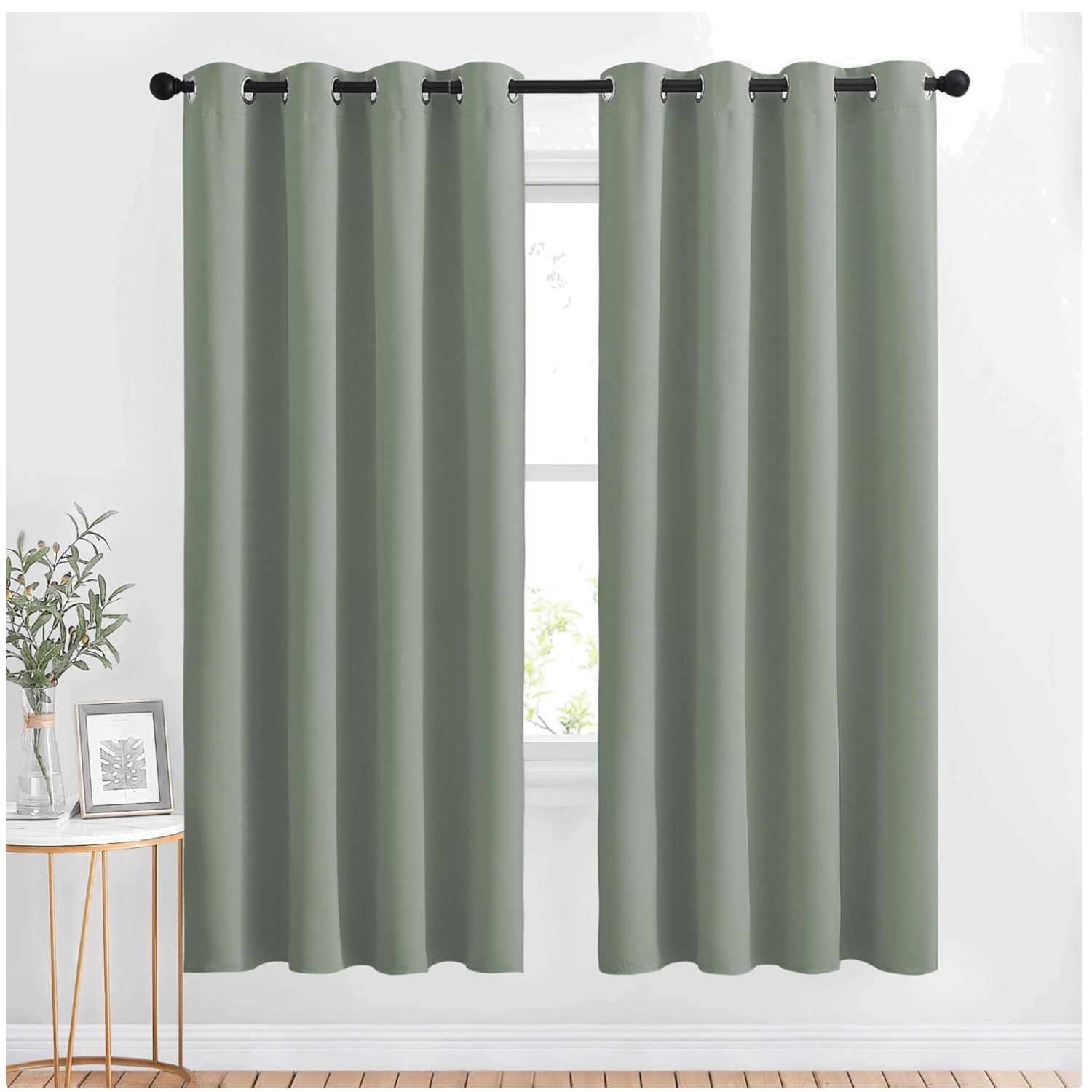 72-Inch Sage Green Room Darkening Curtains – Soundproof Grommet Drapes, Set of 2