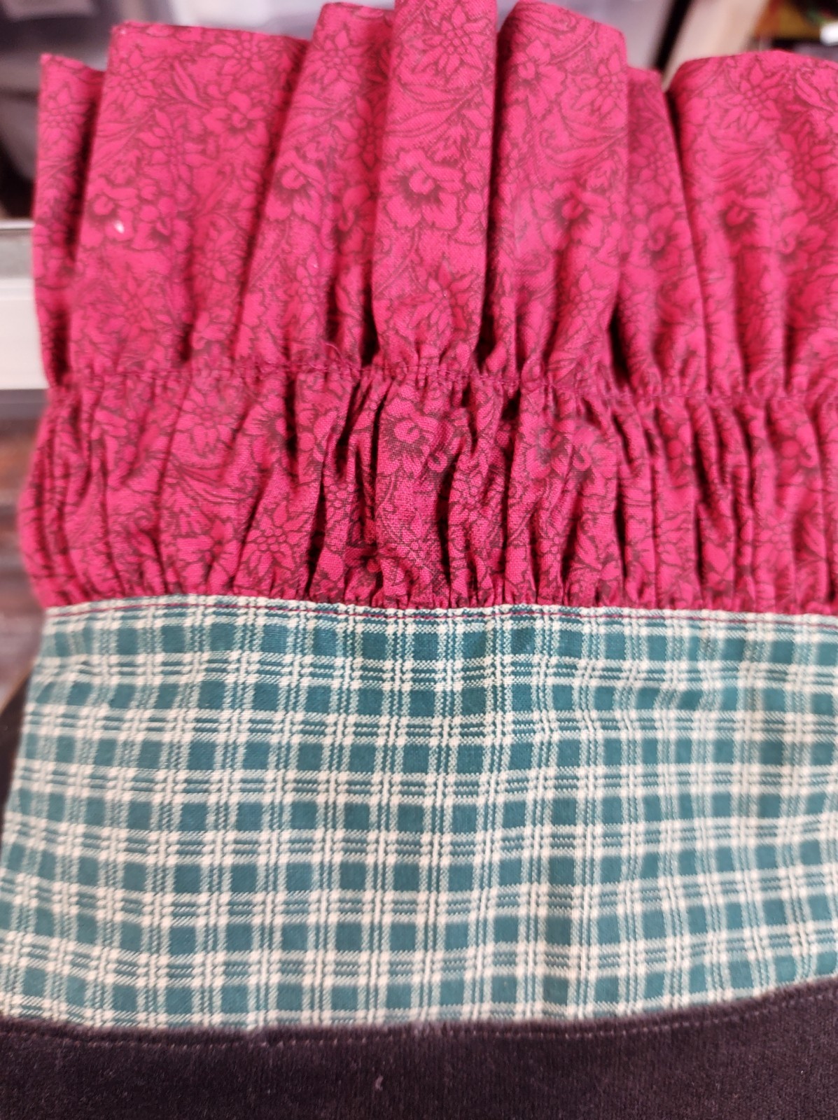2 Handmade Woodland Valances~Plaid~Country~Reds~Greens~Brown~Leaves~Autumn~Fall