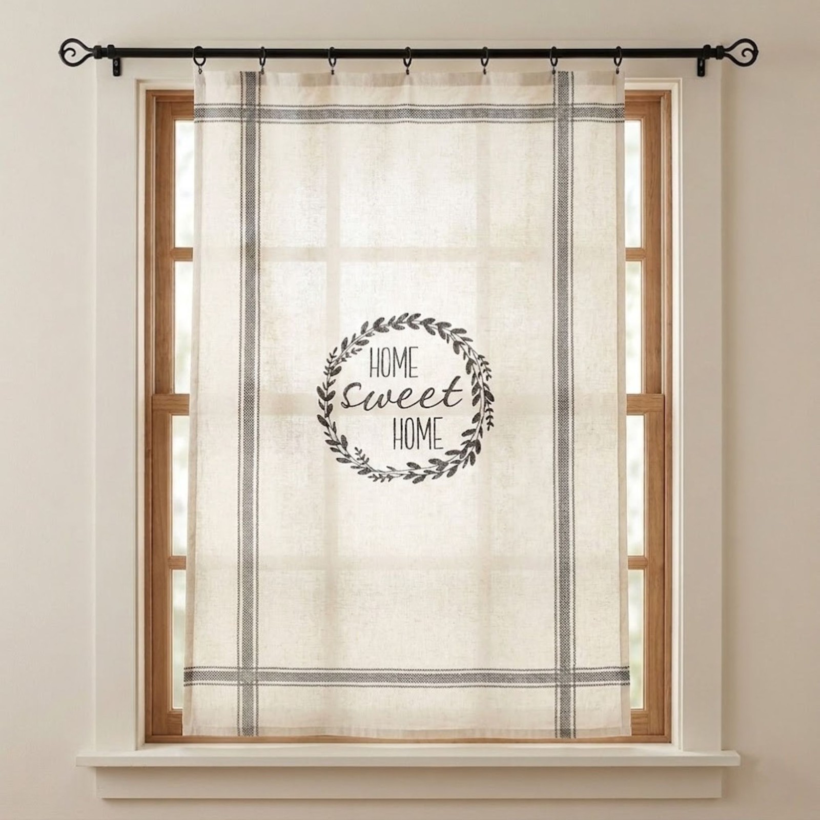 Farmhouse Country Curtains Set of 4 HOME SWEET HOME Half Curtain Panels Muslin