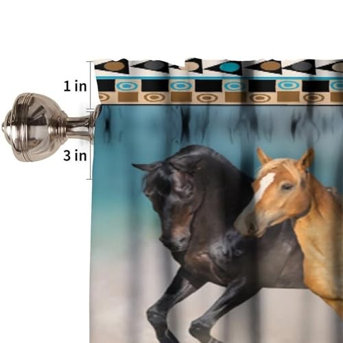 Vintage Horse Valance Curtains for Bedroom, Country Aztec Primitive Totem