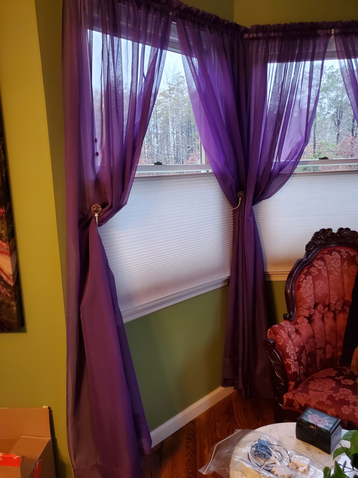 sheer curtain panels, purple