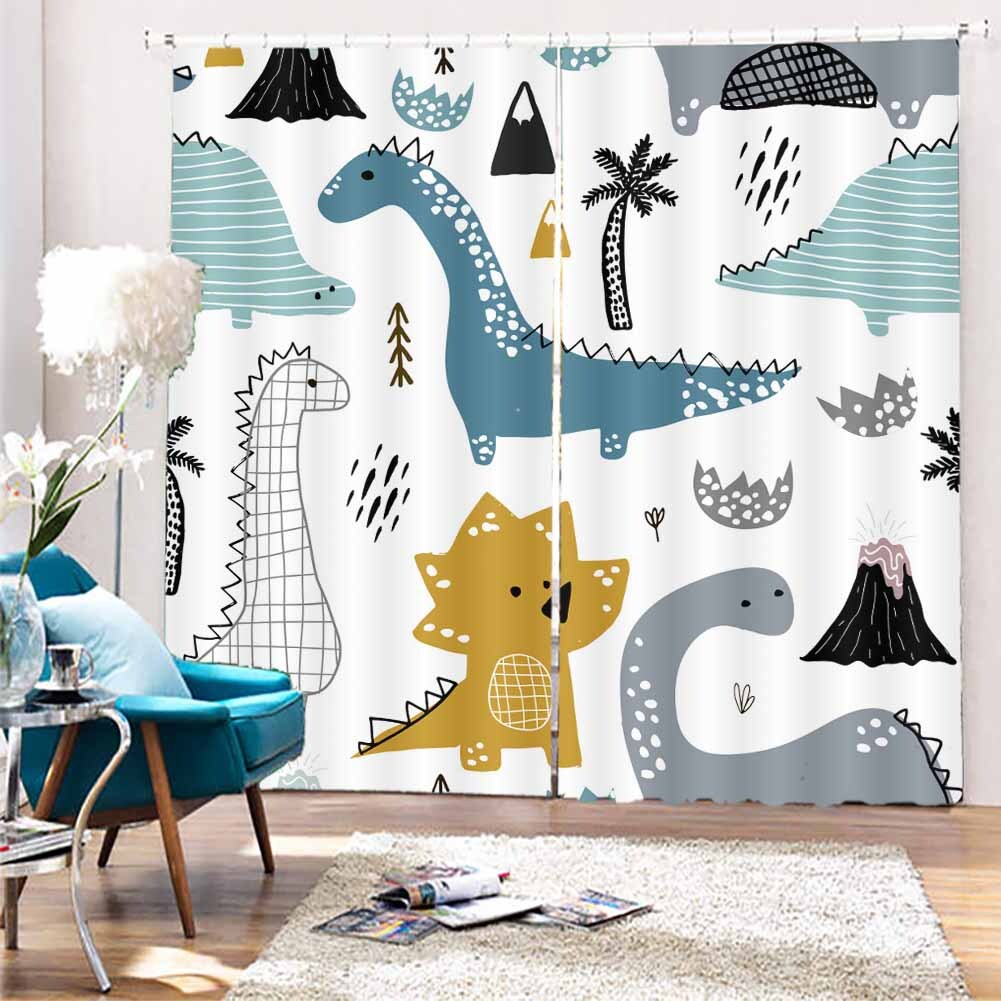 Wonderful World Dinosaurs 3D Blockout Photo Print Curtain Fabric Curtains Window
